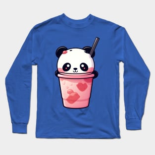 Cute little panda in a cup of bubble tea Long Sleeve T-Shirt